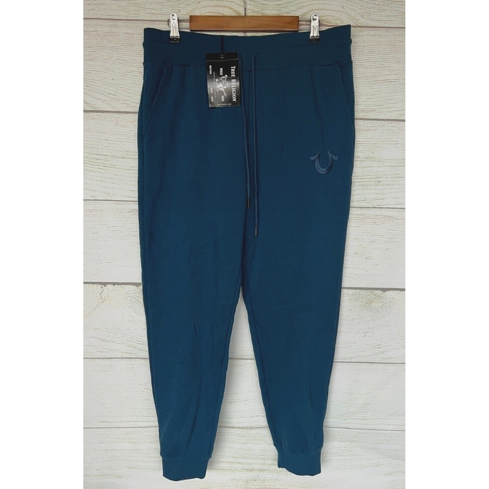 True Religion Jogger Pants Mens Large Dark Teal Fleece Jogger Pants New $119